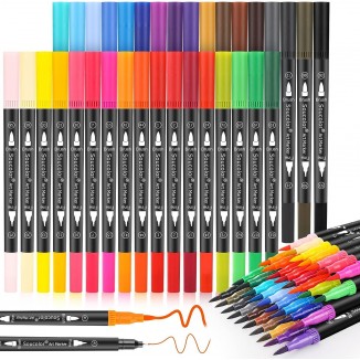 Soucolor Art Brush Markers Pens, 34 Colors Numbered Dual Tip