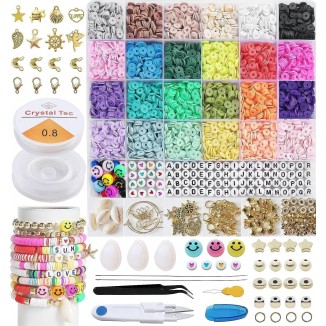 Segden Clay Bead Bracelet Kit,Polymer Flat Beads for Bracelet Making Kit