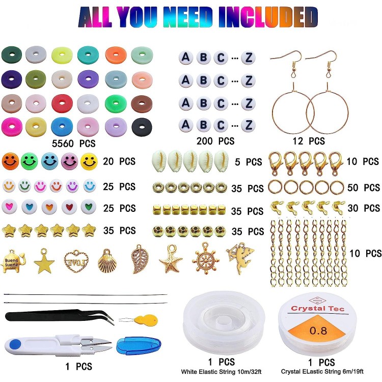 Segden Clay Bead Bracelet Kit,Polymer Flat Beads for Bracelet Making Kit