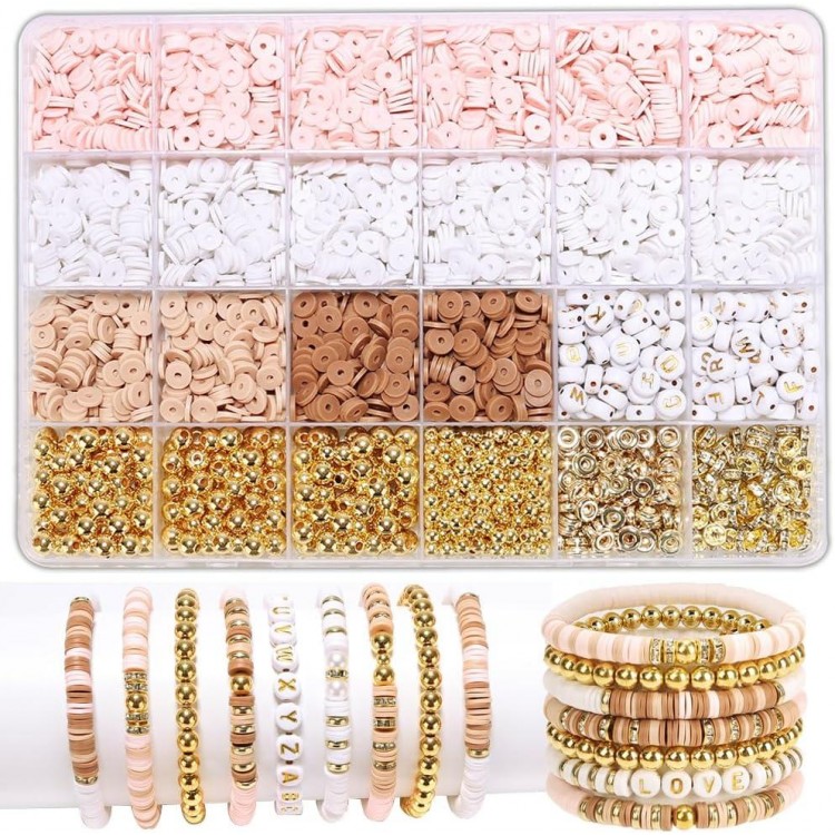 LFLIUN Bracelet Making Kit With Gold Beads, Clay Beads And Letter Beads