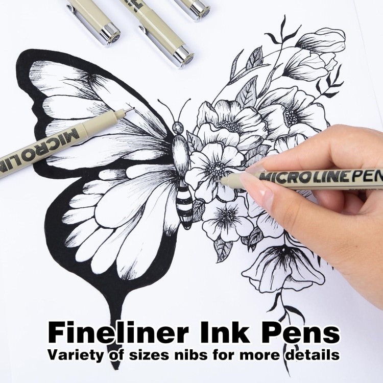 12-Pack Micro Fine Point Drawing Pens - Waterproof Black Ink