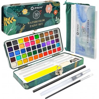 Artecho Watercolor Paint Set,In Portable Box With Water Color Pallet