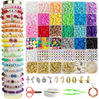 Redtwo 6200 Pcs Clay Beads Bracelet Making Kit,Charms and Elastic Strings