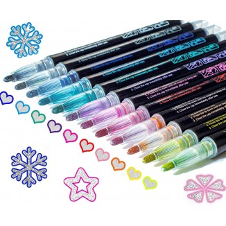 Shimmer Markers Outline Double Line: 12 Colors Metallic Glitter Pens Set