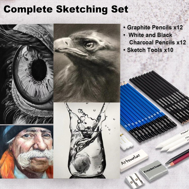 Artownlar 72 Pack Drawing Sketching Set with 8x11 Sketchbook