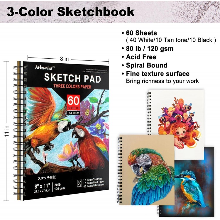 Artownlar 72 Pack Drawing Sketching Set with 8x11 Sketchbook