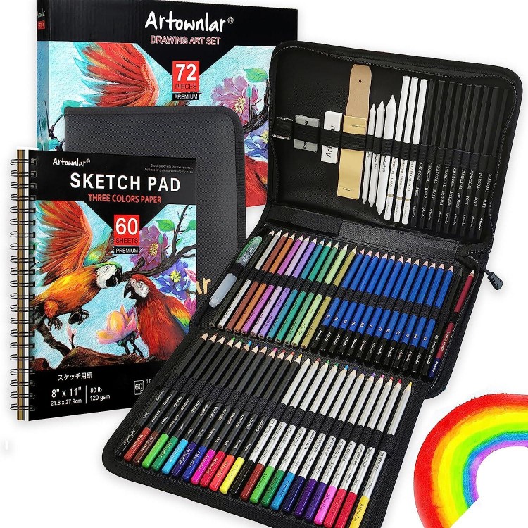 Artownlar 72 Pack Drawing Sketching Set with 8x11 Sketchbook