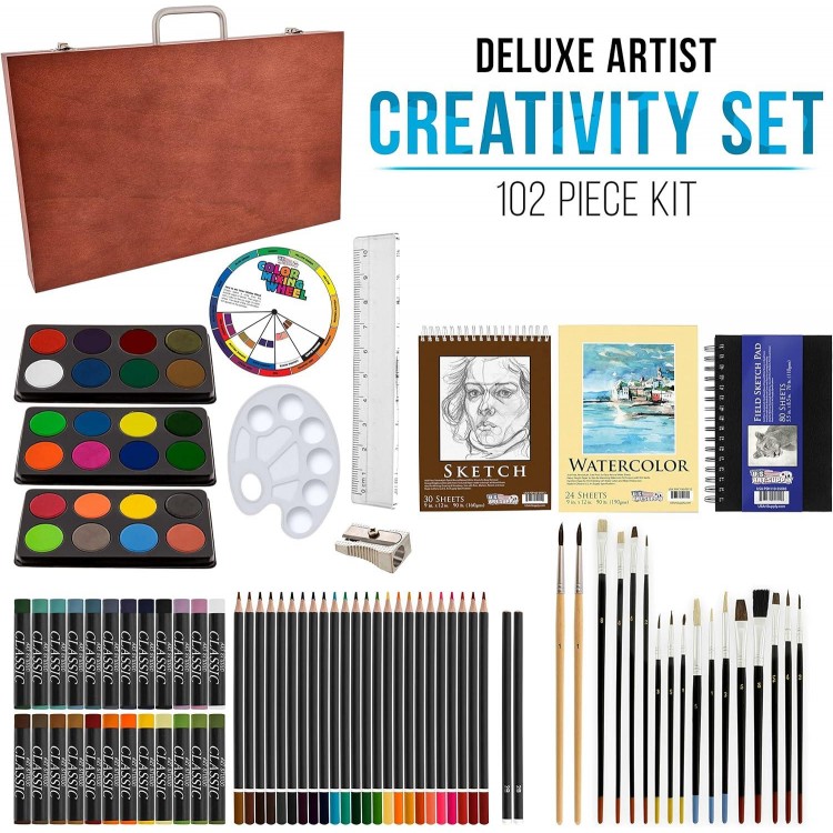 Art Supply Art Set with Wooden Case - Sketching and Drawing Set