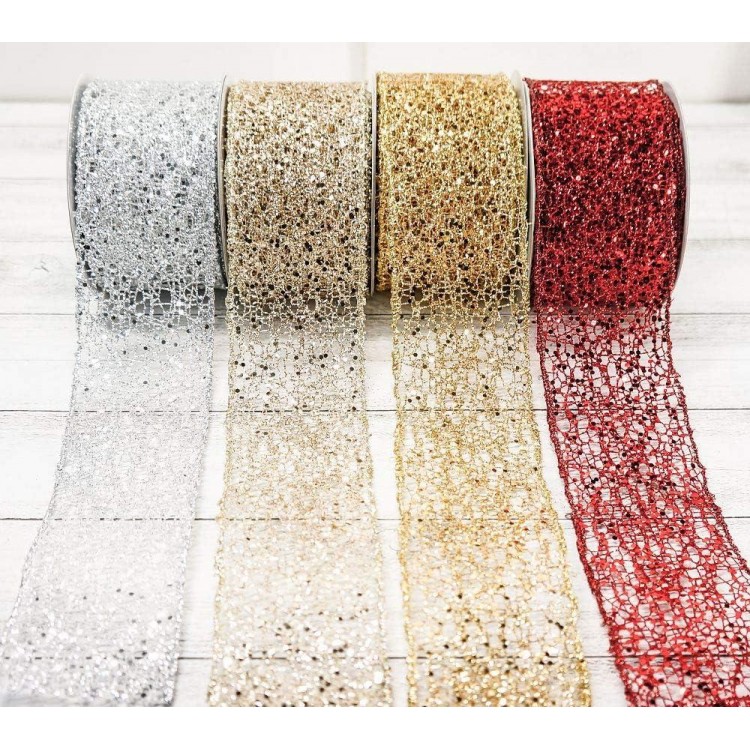 CT CRAFT LLC Sparkling Glitter Mesh Ribbon for DIY Crafts