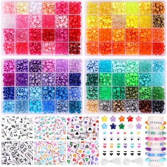 QUEFE 3250pcs Pony Beads Set,Letter and Heart Beads Jewelry Necklace Making