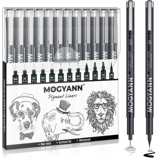 Mogyann Drawing Pens Black 12 Size Art Pens