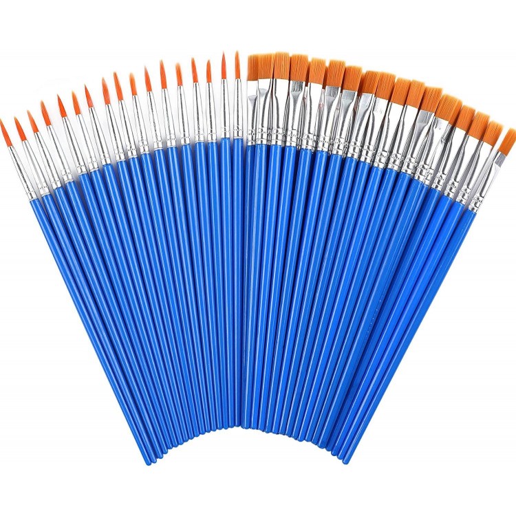 60 Pcs Paint Brushes,Round Flat Small Brush Bulk for Detail Painting