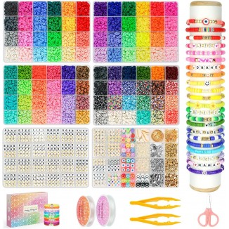 Paodey 16,000pcs Clay Beads Kit - 96 Colors, 900 Letter Beads, 100 Number Beads