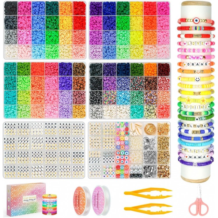 Paodey 16,000pcs Clay Beads Kit - 96 Colors, 900 Letter Beads, 100 Number Beads