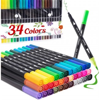 34 Coloring Markers Pen, Dual Brush Tip Marker for Adult Coloring