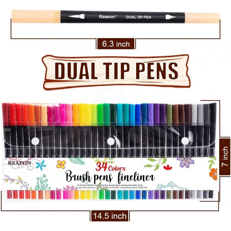 34 Coloring Markers Pen, Dual Brush Tip Marker for Adult Coloring