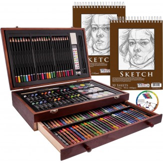 Art Supply Mega Wood Box Painting and Drawing Set in Storage Case