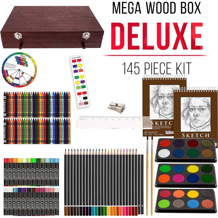 Art Supply Mega Wood Box Painting and Drawing Set in Storage Case