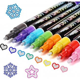Shimmer Markers Outline Double Line: 8 Colors Metallic Glitter Pens Set