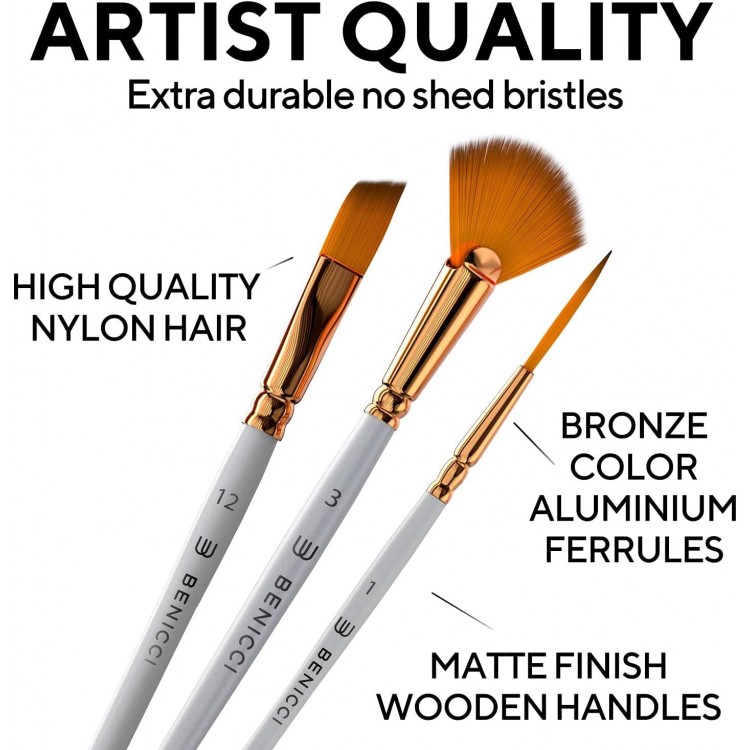 16 Pieces Premium Artist Paint Brush Set - Includes Palette Knife, Sponge