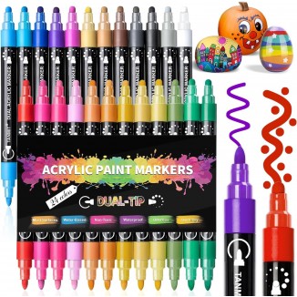 Acrylic Paint Pens Markers, 24 Colors Dual Tip Acrylic Paint Pens