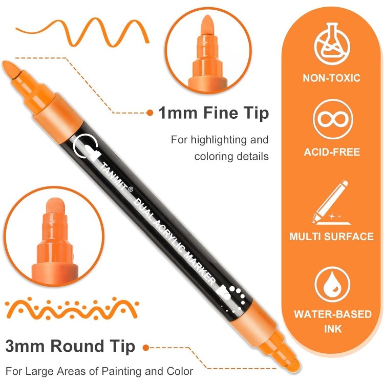 Acrylic Paint Pens Markers, 24 Colors Dual Tip Acrylic Paint Pens