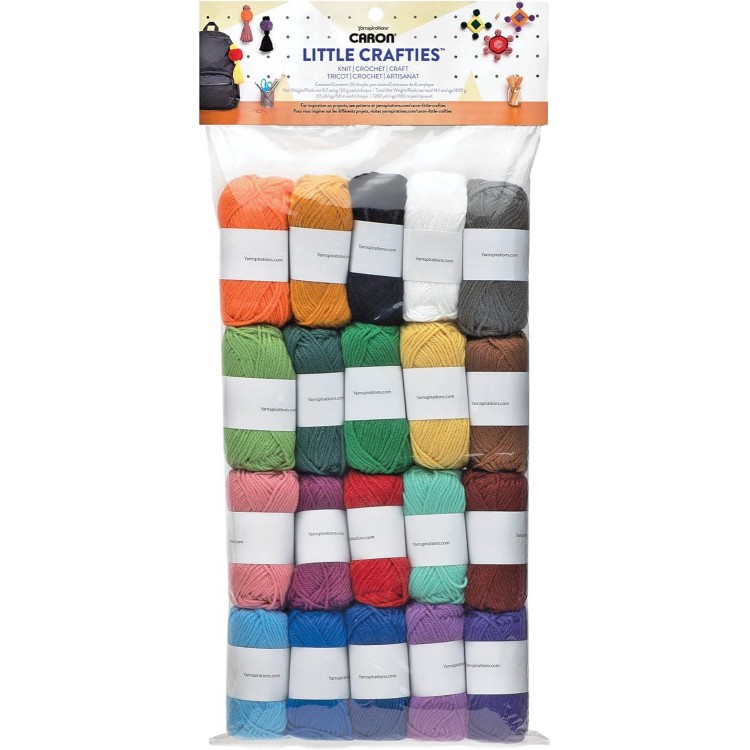 Caron Little Crafties Acrylic Mini Yarn Multipack，20 Assorted Acrylic Yarn Skeins 63yd