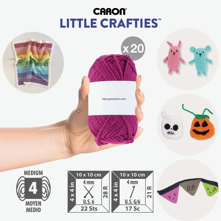 Caron Little Crafties Acrylic Mini Yarn Multipack，20 Assorted Acrylic Yarn Skeins 63yd
