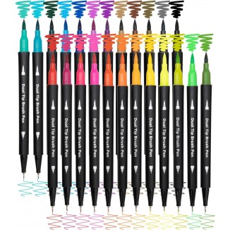 Piochoo Dual Brush Marker Pens,24 Colored Markers,Fine Point and Brush Tip