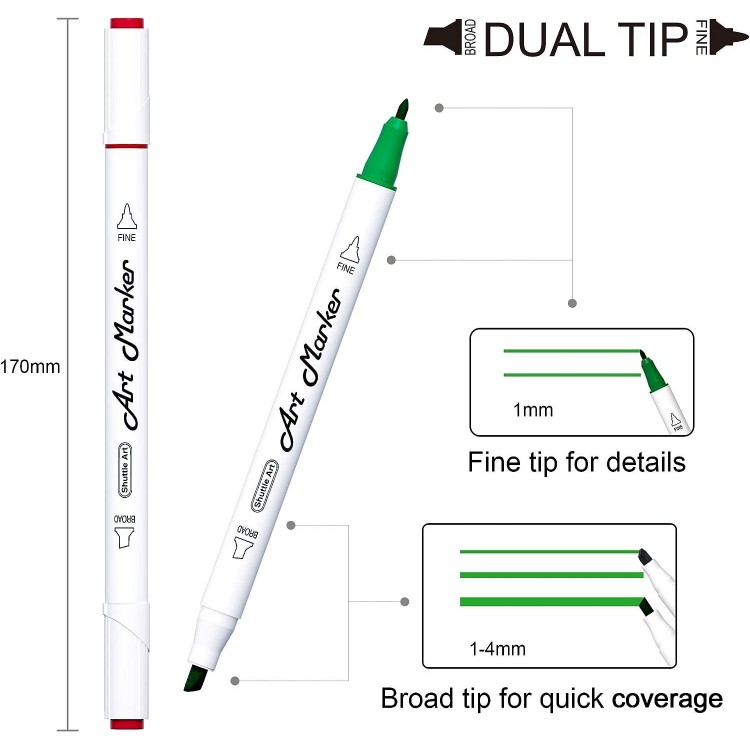 Shuttle Art Dual Tip Art Markers Permanent Marker Pens Highlighters
