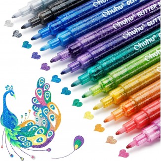 Ohuhu Glitter Markers Pen 12 Glitter Colors Metallic Shimmer Marker