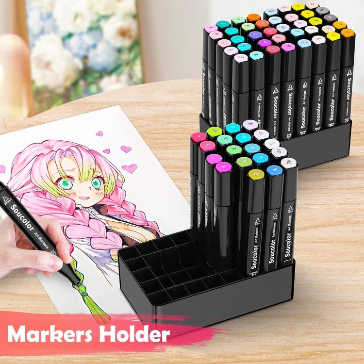 Soucolor 80-Color Alcohol Art Markers Set with Case & Holders