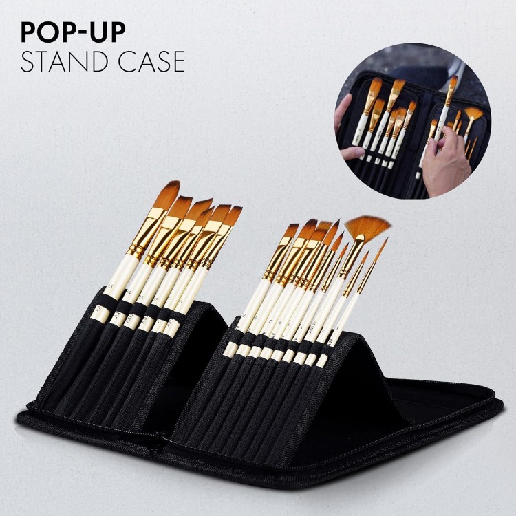 ARTIFY 15 Pieces Paint Brush Set,Includes Pop-Up Carrying Case Palette