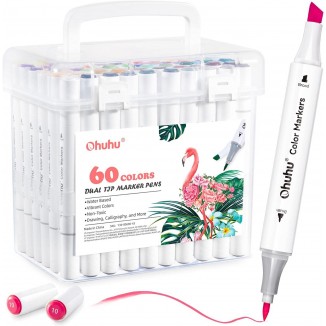 Ohuhu 60-Color Brush Tip Art Markers With Case And Blender For Drawing