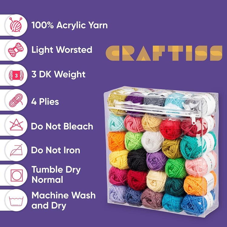 CRAFTISS Acrylic Yarn Mini Skeins - Soft Yarn for Crocheting and Knitting Craft