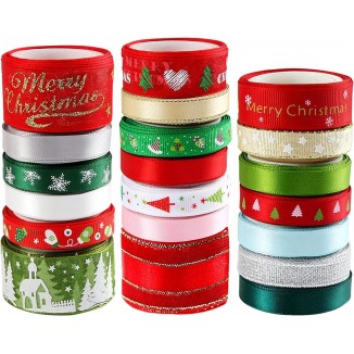 SANNIX 20 Pieces 3 Size Christmas Ribbons for Craft