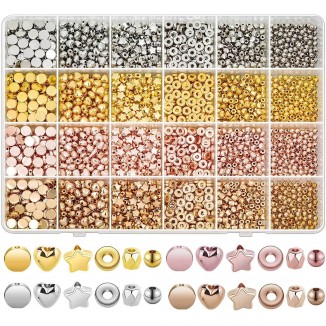 2160 Pieces Gold Spacer Beads Set,Gold Beads For Bracelet Jewelry Making
