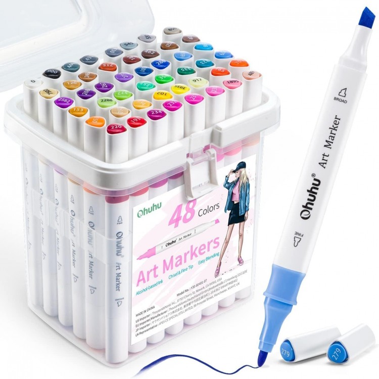 Ohuhu Markers, 48-color Double Tipped Alcohol Markers,Art Marker Set