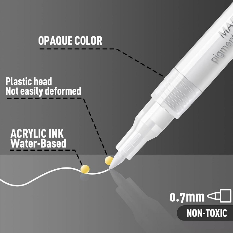 AKARUED White Paint Pen Acrylic Marker: White Paint Marker For Black Paper
