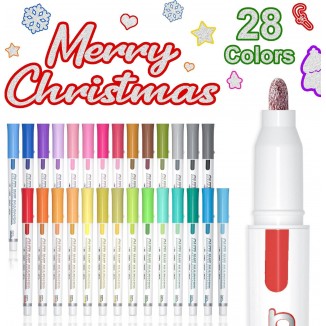 Shuttle Art Double Line Outline Markers,Squiggles Shimmer Markers Set