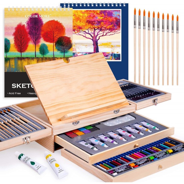85 Piece Deluxe Wooden Art Supplies, Art Kit with Easel and Acrylic Pad