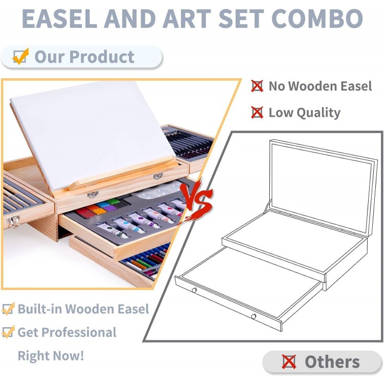 85 Piece Deluxe Wooden Art Supplies, Art Kit with Easel and Acrylic Pad