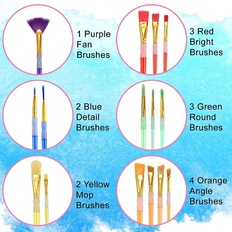 15Pcs Paint Brushes Value Pack, Includes 15 Different Types of Brushes
