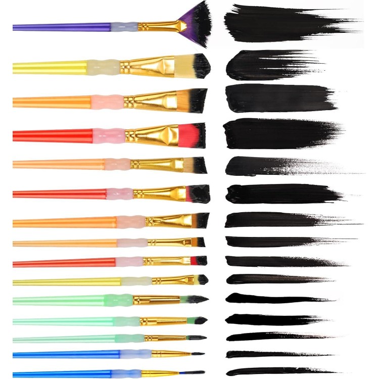 15Pcs Paint Brushes Value Pack, Includes 15 Different Types of Brushes