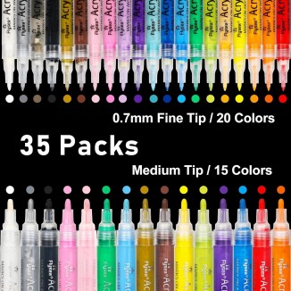 35 Premium Acrylic Paint Marker Pens, Double Pack of Both Extra Fine and Medium Tip