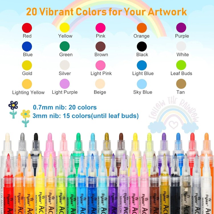 35 Premium Acrylic Paint Marker Pens, Double Pack of Both Extra Fine and Medium Tip