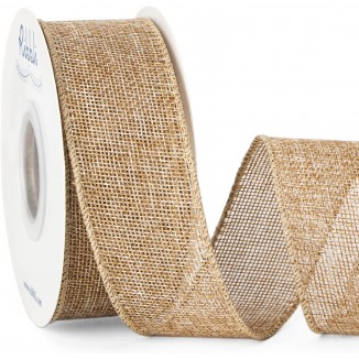 Ribbli Burlap Wired Edge Ribbon,1-1/2 Inch x 10 Yard,Natural