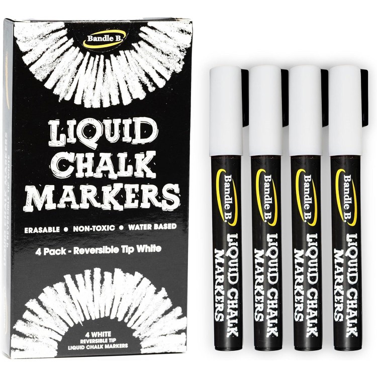 White Erasable Chalk Markers - Non-Toxic, Water-Based, Reversible Tips