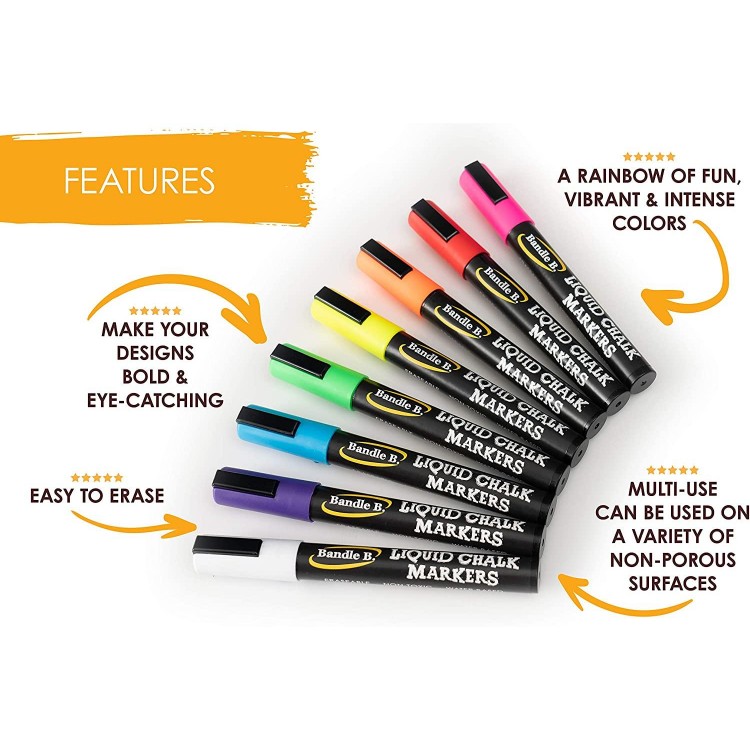 White Erasable Chalk Markers - Non-Toxic, Water-Based, Reversible Tips