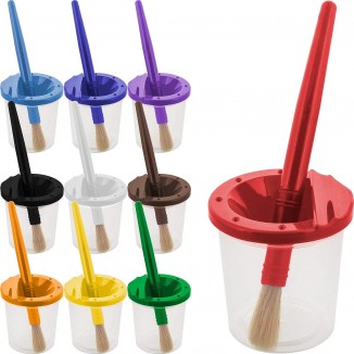 Art Supply 10 Piece Children's No Spill Paint Cups With Colored Lids